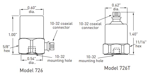 Plan mécanique - Amphenol Wilcoxon Accéléromètres piézoélectriques compacts 726/726T